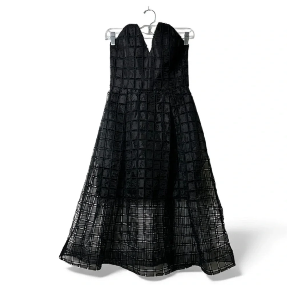 NICHOLAS  Holiday Window Lace Bustier Black Strapless Mesh Dress With Pockets - Picture 3 of 16
